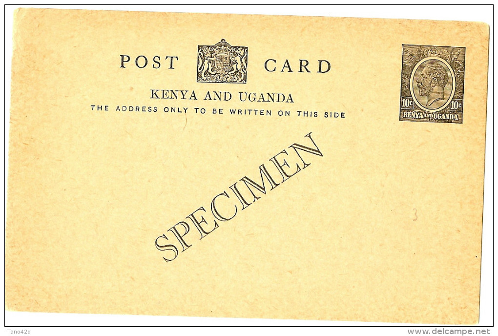 LACALT - KENYA & UGANDA CARTE POSTALE GEORGE V 10c NOIR SURCHANGEE SPECIMEN - Kenya & Ouganda