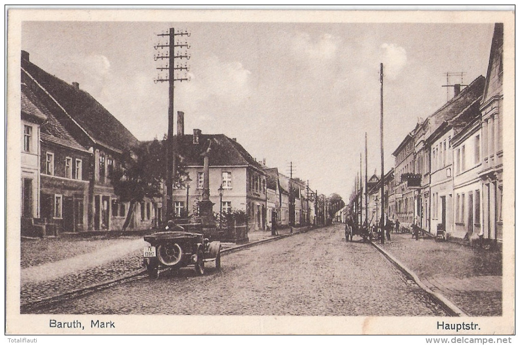BARUTH Mark Hauptstrasse Belebt Oldtimer Kabriolett IE 13917 Denkmal 22.4.1932 Gelaufen - Baruth