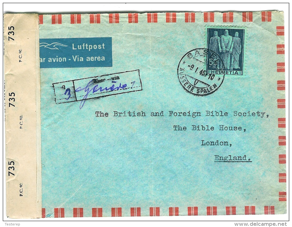 Recommande Basel  9.I.1945 Vers LONDON Et Opened By Examiner - Covers & Documents