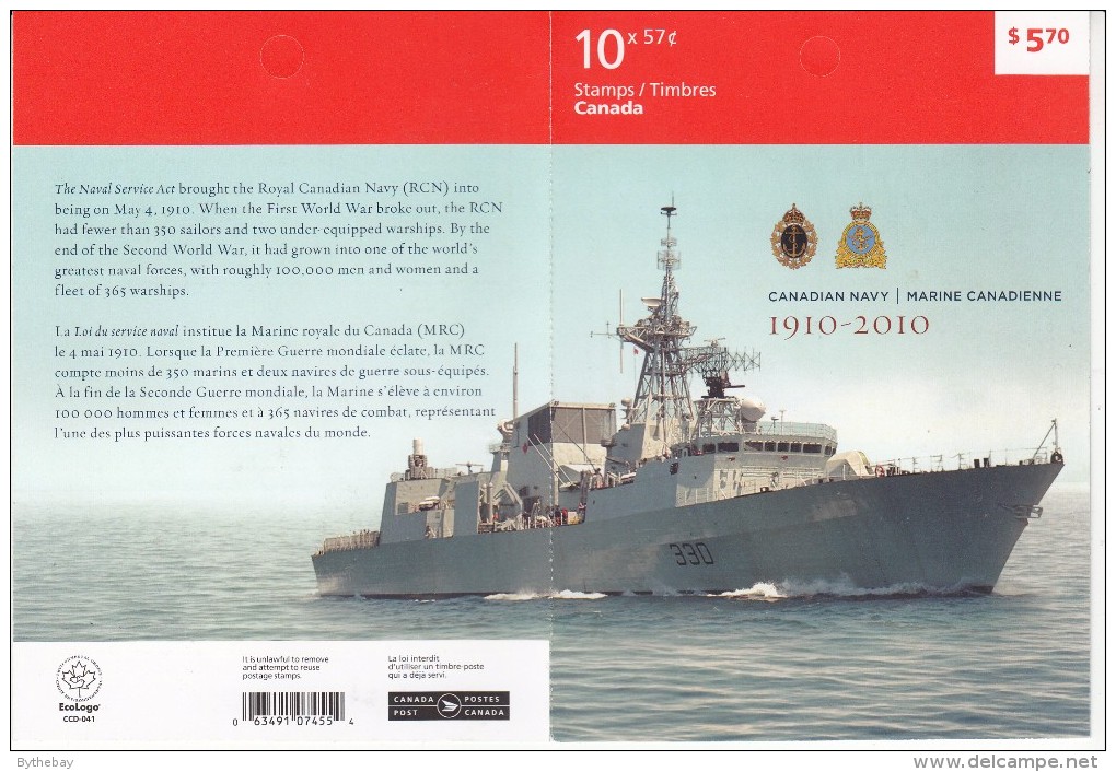 Canada BK#428 Pane Of 10 5 Each #2385, #2386 57c HMCS Niobe, HMCS Halifax - Centennial Of Canadian Navy - Militaria