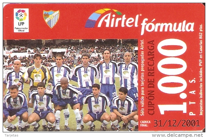 ACR-063 TARJETA DE AIRTEL DEL EQUIPO DE FUTBOL MALAGA 1000 PTAS (FOOTBALL) - Airtel