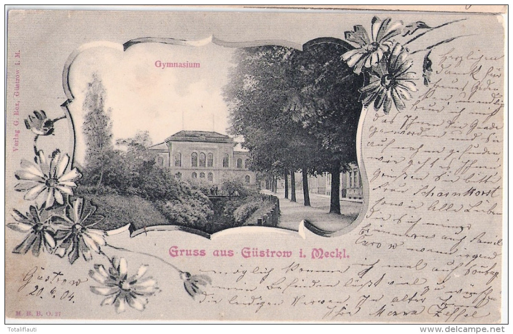 Gruss Aus GÜSTROW Mecklenburg Gymnasium Jugendstil Passepartout 20.6.1904 Gelaufen - Guestrow