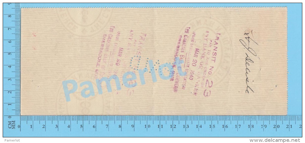 Sherbrooke 1940 Cheque ( $7.50, Banque Canadienne De Commerce,  Stamp  Strip 3X Scott #231 ) Quebec 2 SCANS - Cheques En Traveller's Cheques