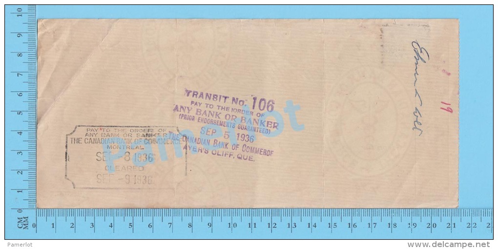 Coaticook  Quebec Cana1936 Cheque ( $4.70 For Paint, Elmer Colt,  Barnston School District,  Tax Stamp  FX 64 )  2 SCANS - Cheques En Traveller's Cheques