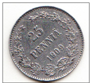 FINLANDIA-RUSIA 1909 NICOLAS II   25 PENNIÄ  PLATA RARA     EBC CN4305 - Finland