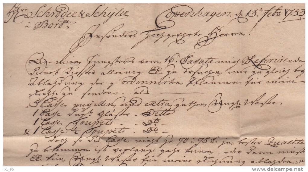 Lettre De Copenhague - Destination Bordeaux - Franco Jusqu A Hambourg - Courrier De 1753 - ...-1851 Prephilately