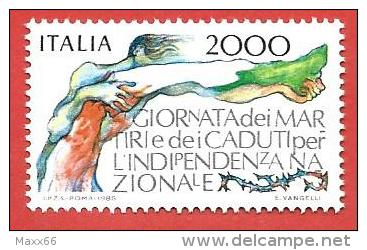 ITALIA REPUBBLICA MNH - 1986 - Giornata Dei Martiri E Dei Caduti Per L'indipendenza Nazionale - £ 2000 - S. 1767 - 1981-90: Neufs