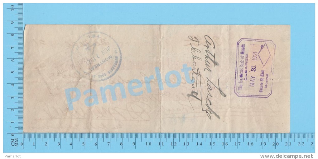 Lachine  Quebec Canada 1921  Cheque ( $30.00, "Arthur Larche"  Stamp Scott # 106 B ) 2 SCANS - Cheques & Traveler's Cheques