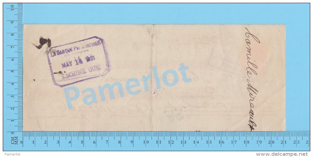 Lachine Quebec Canada   1921  Cheque ( $4.00, "Camille Mireault"  Stamp Scott # 106 D )  2 SCANS - Cheques & Traveler's Cheques