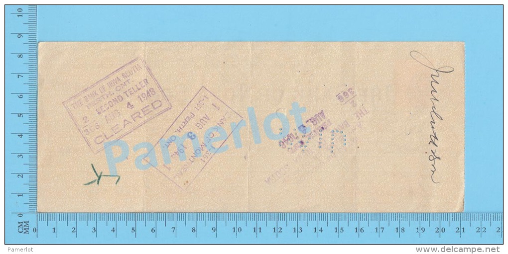 Lanark 1948 Cheque  ( $20.51 , Bank Of Nova Scotia, Stamp Scott #252 ) Ontario Ont. 2 SCANS - Chèques & Chèques De Voyage