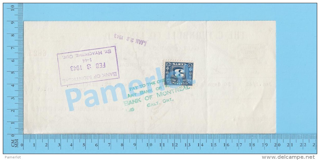 Galt 1938  Due ( $81.47 , C. Turnbull Co. Lté.,  Tax Stamp FX 64 ) Ontario Ont. 2 SCANS - Cheques & Traveler's Cheques