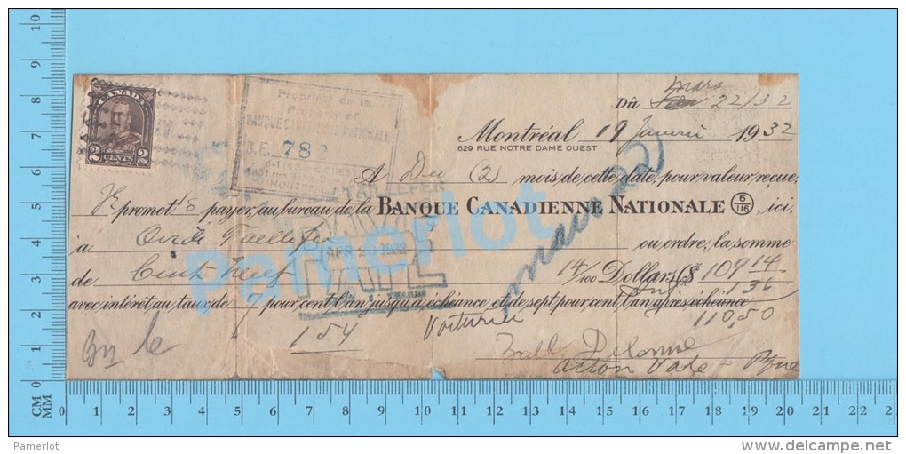 Sherbrooke 1932 Cheque ( $109.14 , Ovide Taillefer. Stamp Scott #218 )Quebec Qc. 2 SCANS - Schecks  Und Reiseschecks