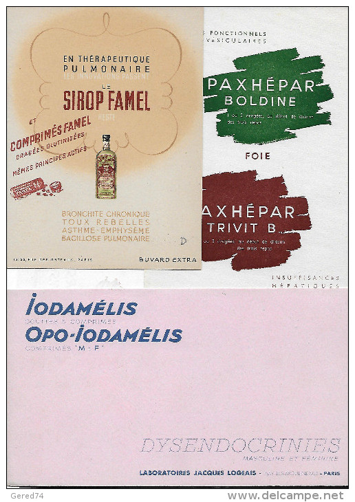 Buvard :  Lot  De 3  (médecine - Médicament)  =>  "Sirop Famel"  +  "Paxhepar" + "Iodamélis" - Other & Unclassified