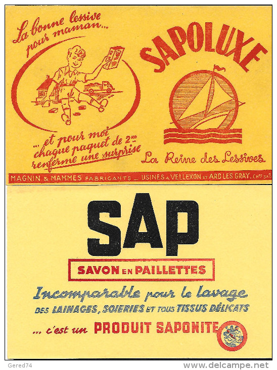 Buvard :  Lot  De 2  (Savon - Entretien)  =>  "Sapoluxe Lessive"  +  "Saponite - Savon En Paillettes" - Other & Unclassified