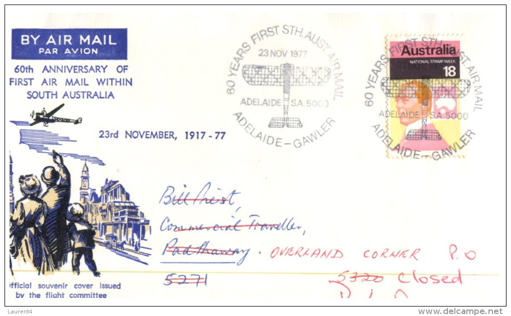 (666) Australia - Aviation Cover - 1977 - 60th Anniversary Of First Air Mail Flight Within South Australia - First Flight Covers