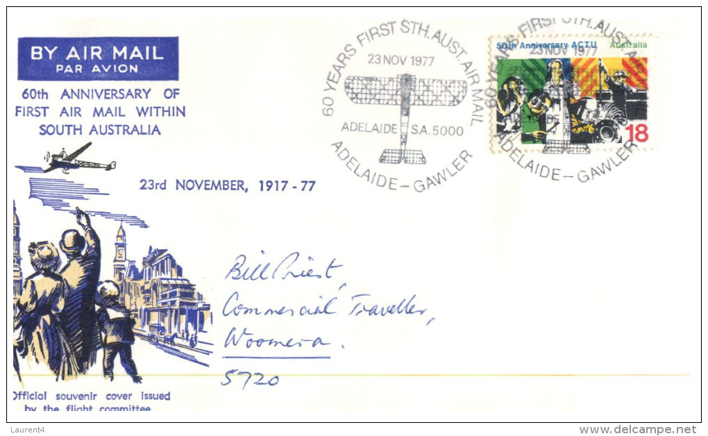 (666) Australia - Aviation Cover - 1977 - 60th Anniversary Of First Air Mail Flight Within South Australia - Primi Voli