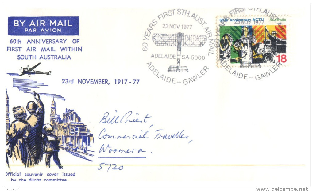 (666) Australia - Aviation Cover - 1977 - 60th Anniversary Of First Air Mail Flight Within South Australia - Premiers Vols