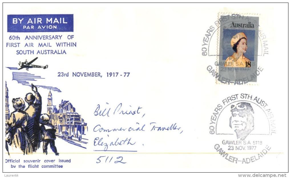 (666) Australia - Aviation Cover - 1977 - 60th Anniversary Of First Air Mail Flight Within South Australia - Premiers Vols