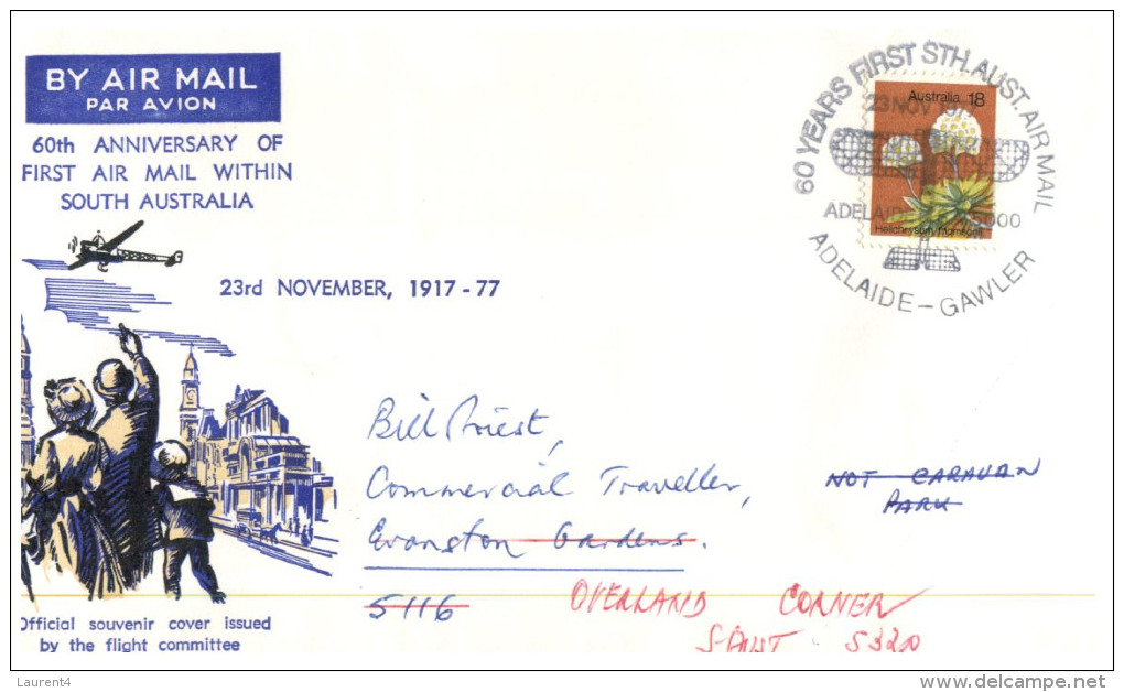 (666) Australia - Aviation Cover - 1977 - 60th Anniversary Of First Air Mail Flight Within South Australia - Erst- U. Sonderflugbriefe