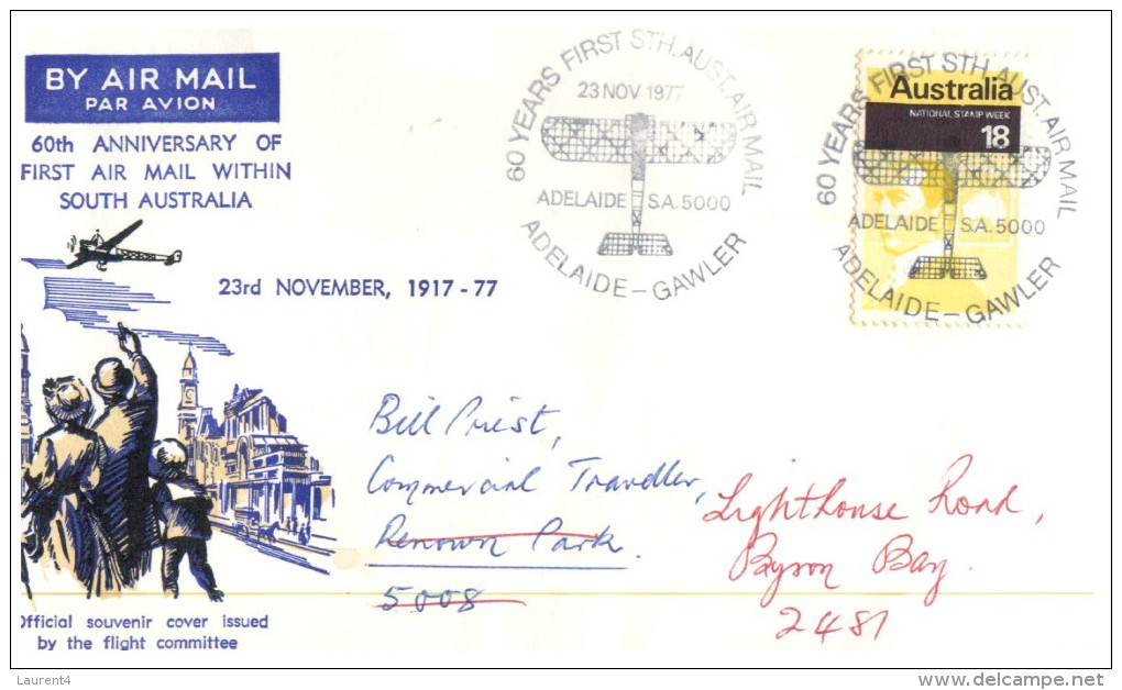 (666) Australia - Aviation Cover - 1977 - 60th Anniversary Of First Air Mail Flight Within South Australia - Primi Voli