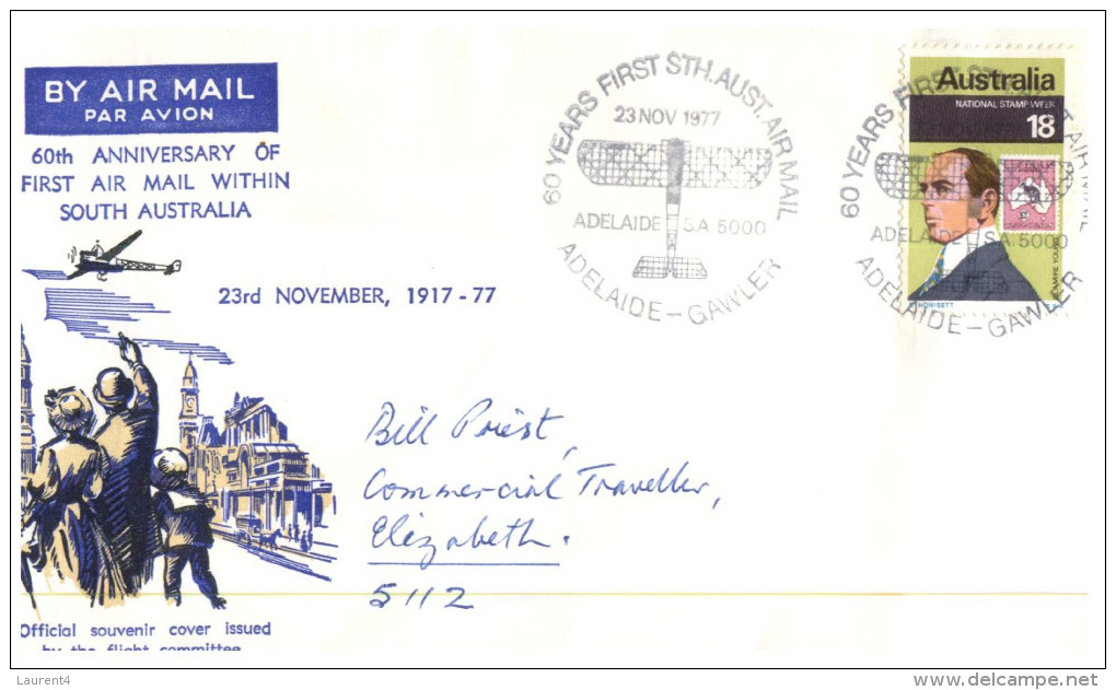 (666) Australia - Aviation Cover - 1977 - 60th Anniversary Of First Air Mail Flight Within South Australia - Premiers Vols