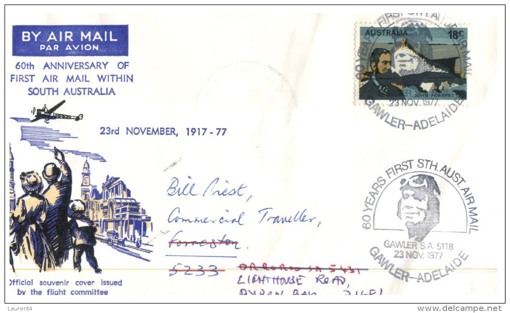 (666) Australia - Aviation Cover - 1977 - 60th Anniversary Of First Air Mail Flight Within South Australia (forwarded) - Premiers Vols