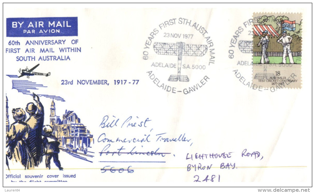 (666) Australia - Aviation Cover - 1977 - 60th Anniversary Of First Air Mail Flight Within South Australia (forwarded) - Premiers Vols