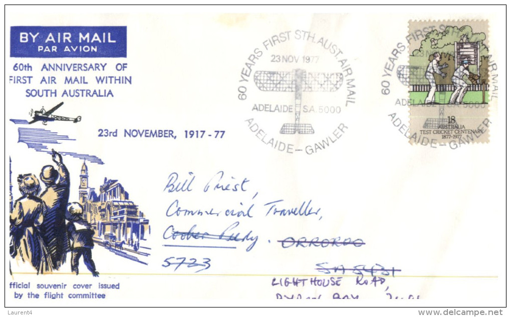 (666) Australia - Aviation Cover - 1977 - 60th Anniversary Of First Air Mail Flight Within South Australia (forwarded) - Primi Voli