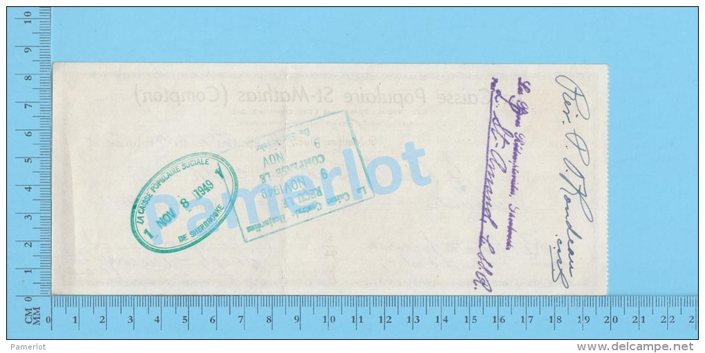 St Mathias 1949 Cheque ( $49.00 , Retraite Paroissiale,  Caisse Populaire St Mathias )Quebec Qc. 2 SCANS - Schecks  Und Reiseschecks