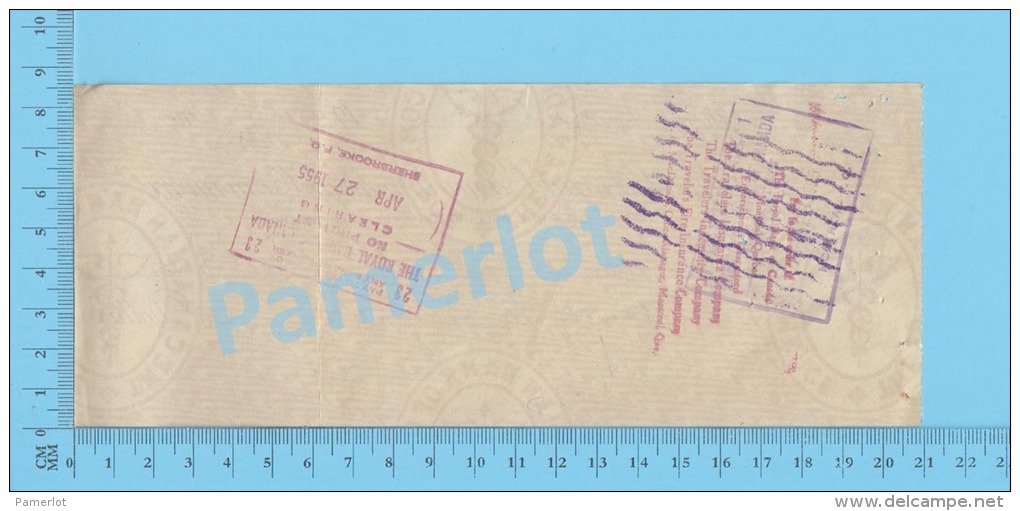 Sherbrooke Quebec Canada  1955 Cheque Rebondit ( $20.91 ,Avis Banquaire De Manquement De Fond  ) 3 SCANS - Cheques & Traveler's Cheques