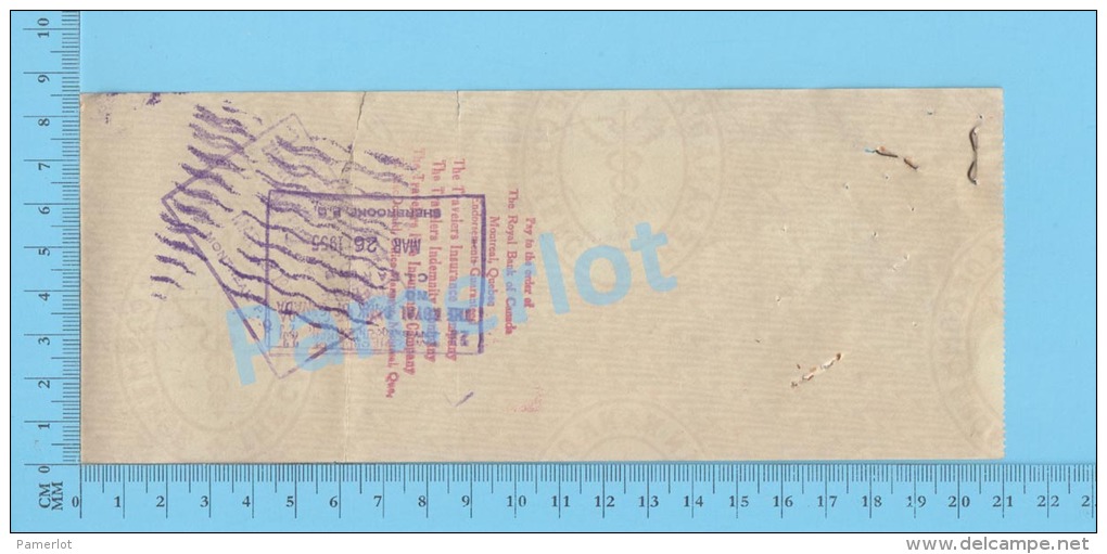 Sherbrooke  Quebec Canada 1955 Cheque ( $8.26 , Avertissement  Manquement De Fonds, Timbres Taxe ) 3 SCANS - Cheques & Traveler's Cheques