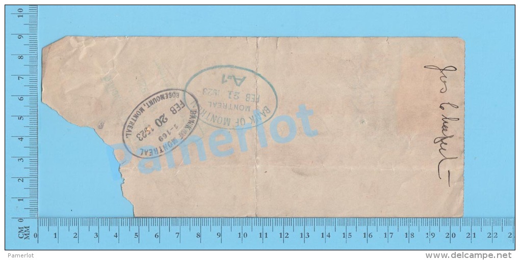 Lachine  Quebec Canada 1923 Cheque ( $100.00, Joseph Chapert, Banque Provinciale Du Canada, #107, +FWT8   ) 3 SCANS - Schecks  Und Reiseschecks