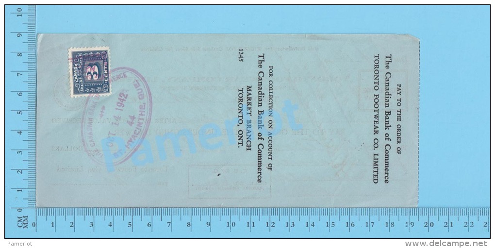 Toronto 1942 Cheque ( $16.20, Toronto Footwear Co. Lte, Tax Stamp FX64 At Back  )Ontario Ont. 3 SCANS - Cheques & Traverler's Cheques