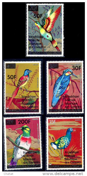 BIRDS-HUMMINGBIRDS-PHEASANTS Etc-COMORO ISLANDS-1979-OVERPRINT-4v UPRATED- PRISTINE-SCARCE-MNH-A6-435 - Colibríes