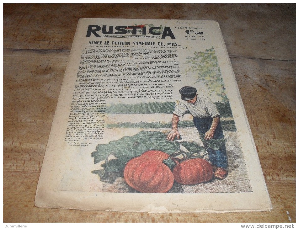 RUSTICA 30 Mai 1943 N°22 Semez Le Potiron N'importe Où, Mais... Ruche: Les Essaims Secondaires Et Leur Réunion.. - 1900 - 1949