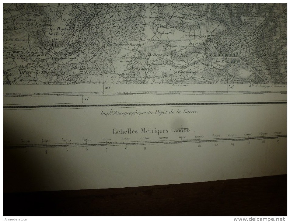 1879 : Carte De GIEN  (S.E.)  ,levées Par Les Officiers , Imprimerie Zinconographique Du Dépot De La Guerre - Cartes Géographiques