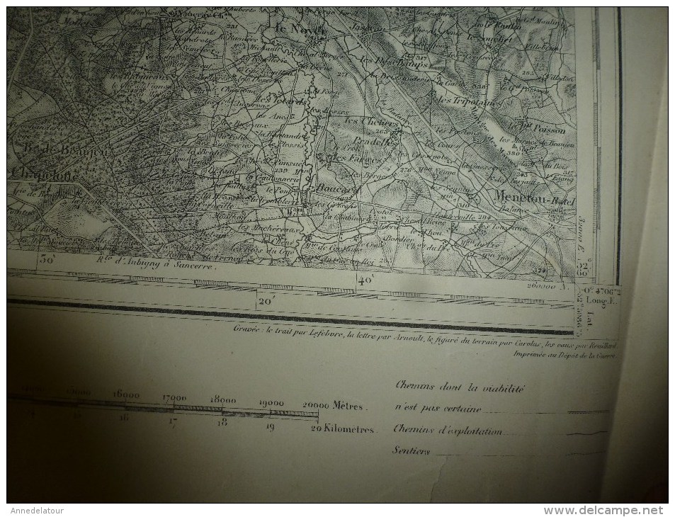 1879 : Carte De GIEN  (S.E.)  ,levées Par Les Officiers , Imprimerie Zinconographique Du Dépot De La Guerre - Geographische Kaarten