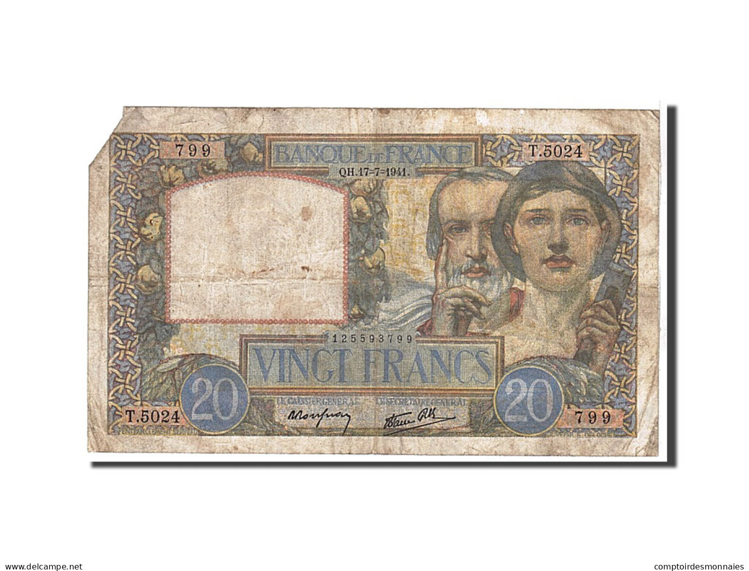 Billet, France, 20 Francs, 20 F 1939-1942 ''Science Et Travail'', 1941, B - 20 F 1939-1942 ''Science Et Travail''