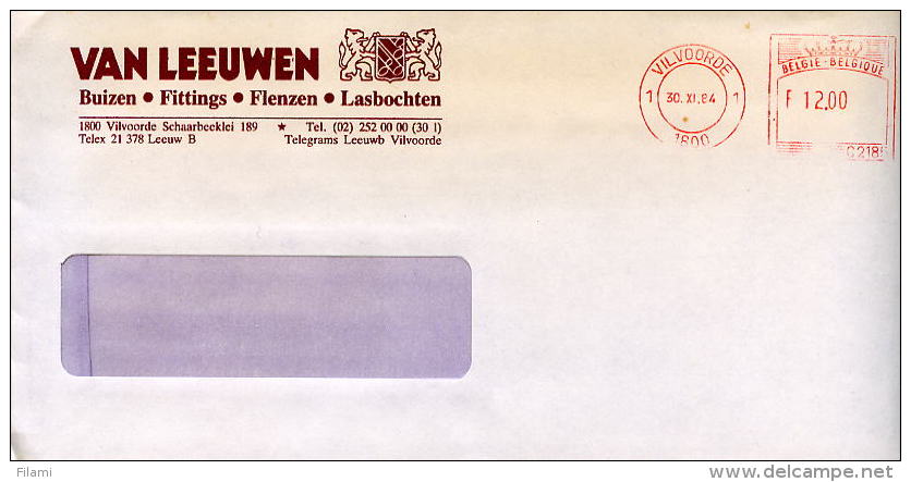 EMA Sur Enveloppe Entete Van Leeuwen,tube E Ecier,Buizen,Fittings,Flenzen,Lasbochten,lettre Vilvoord,Belgique,30.11.84 - Factories & Industries