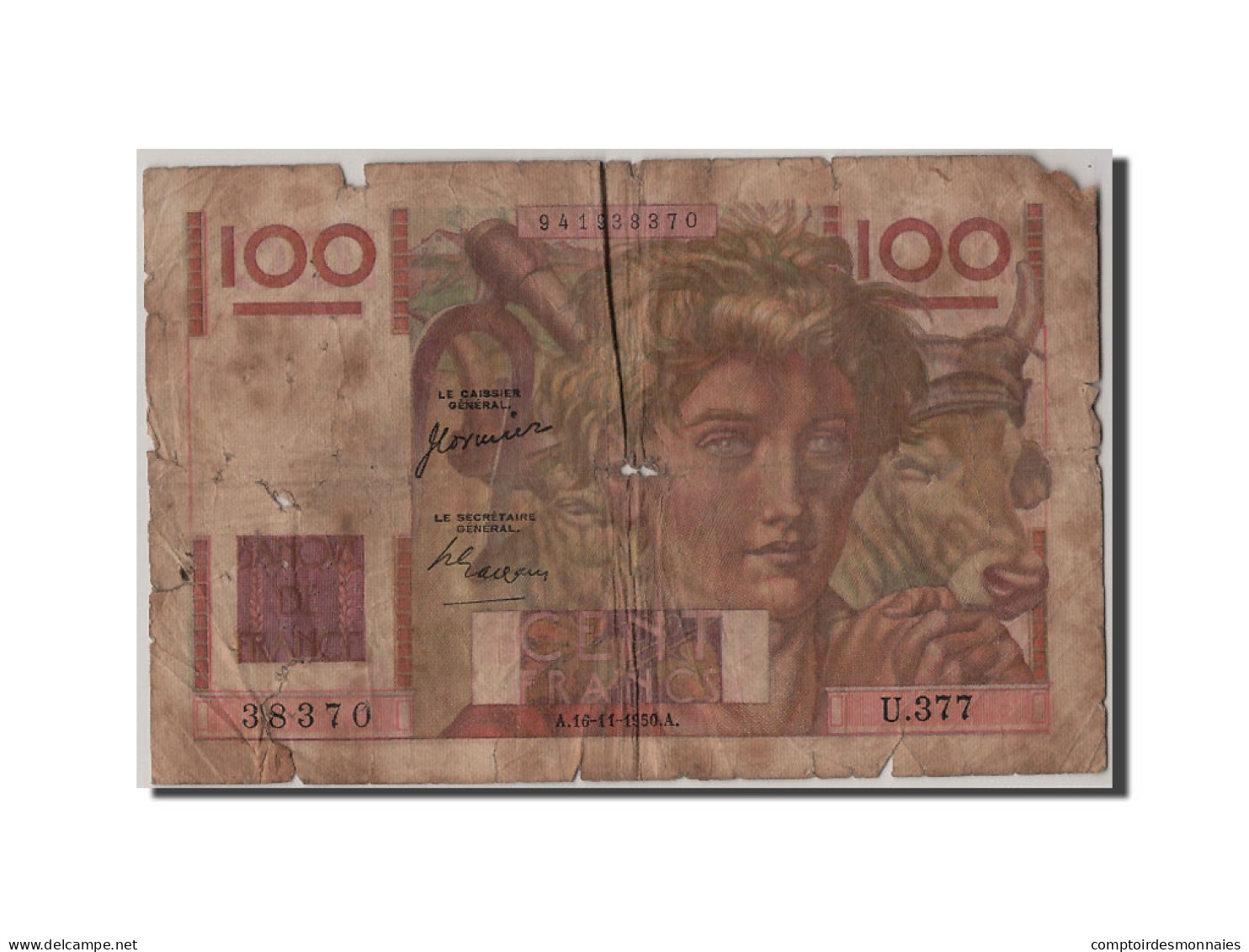 Billet, France, 100 Francs, 100 F 1945-1954 ''Jeune Paysan'', 1950, 1950-11-16 - 100 F 1945-1954 ''Jeune Paysan''