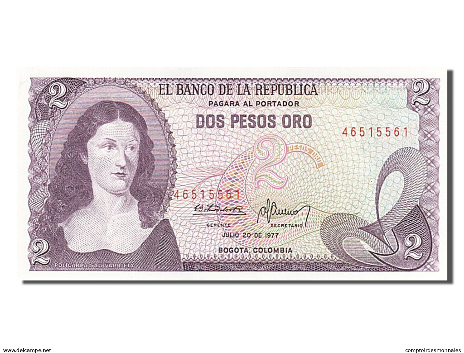 Billet, Colombie, 2 Pesos Oro, 1977, 1977-07-20, NEUF - Colombie