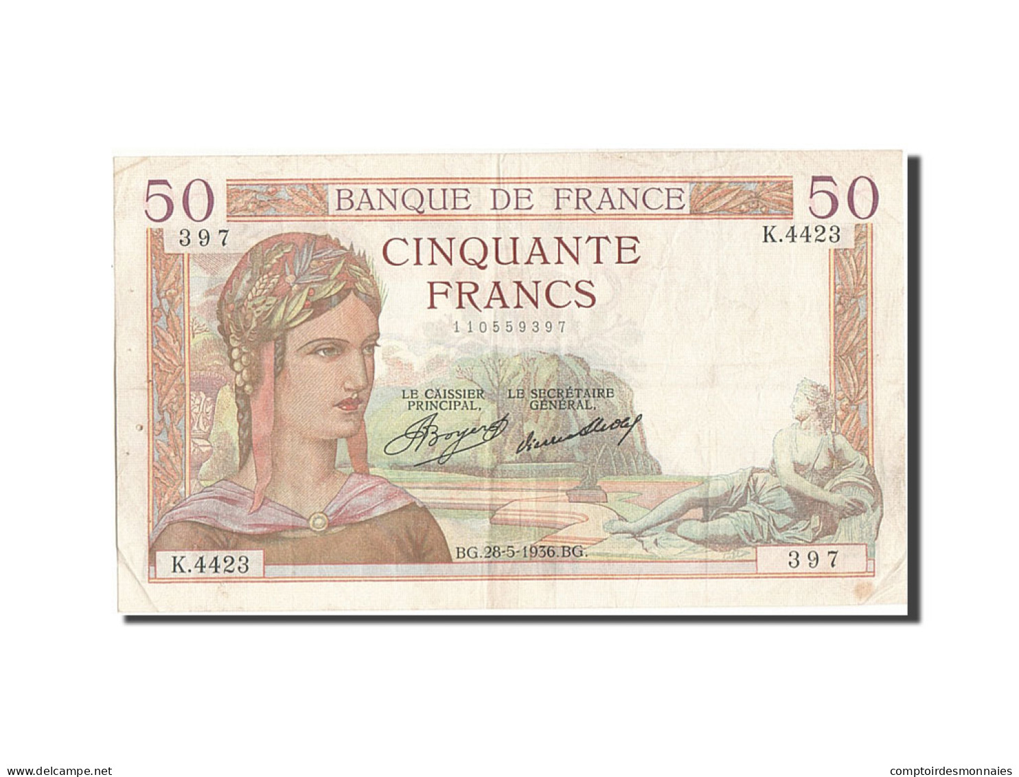 Billet, France, 50 Francs, 50 F 1934-1940 ''Cérès'', 1936, 1936-05-28, TTB - 50 F 1934-1940 ''Cérès''