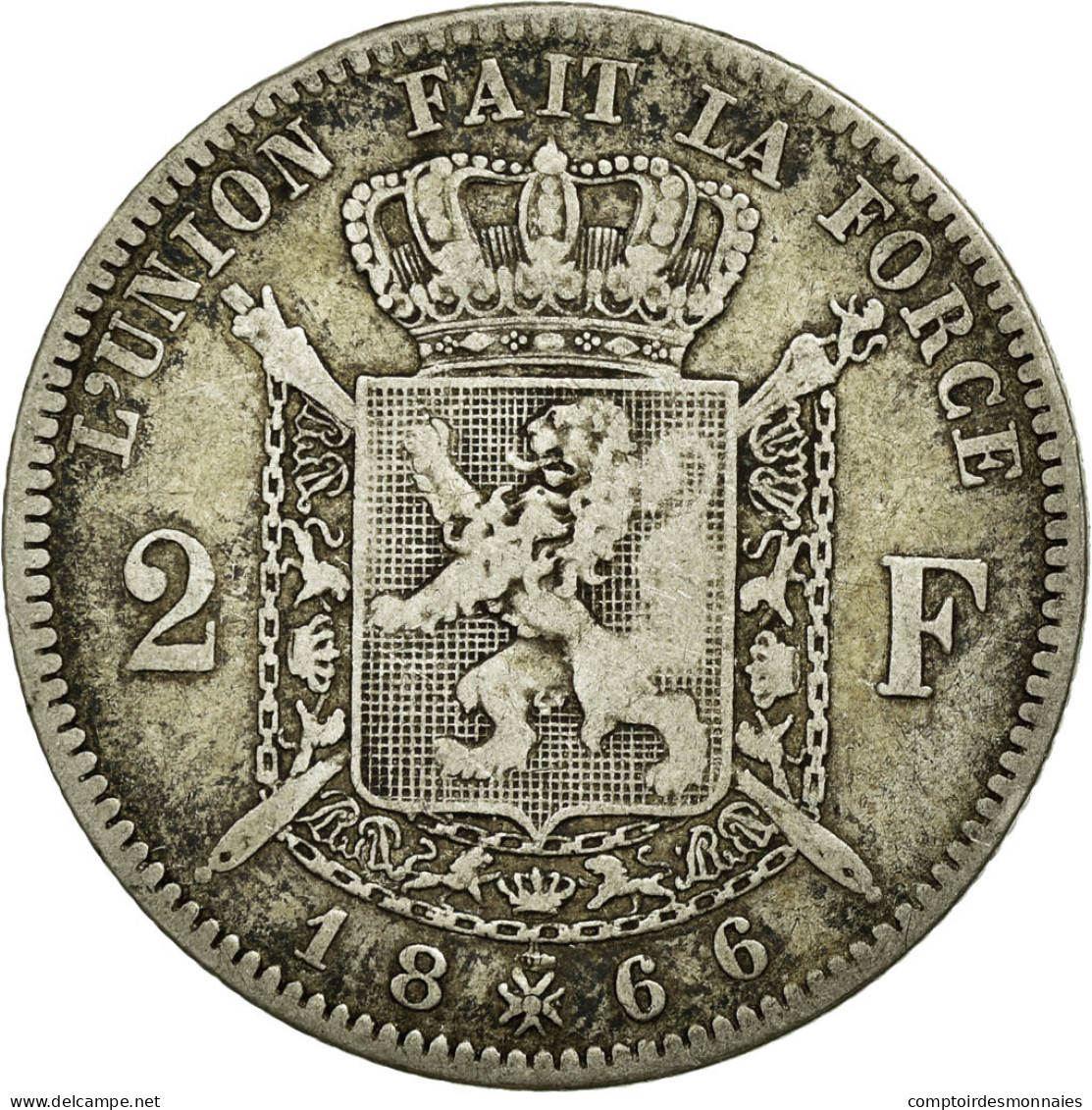 Monnaie, Belgique, Leopold II, 2 Francs, 2 Frank, 1866, TB+, Argent, KM:30.1 - 2 Francs