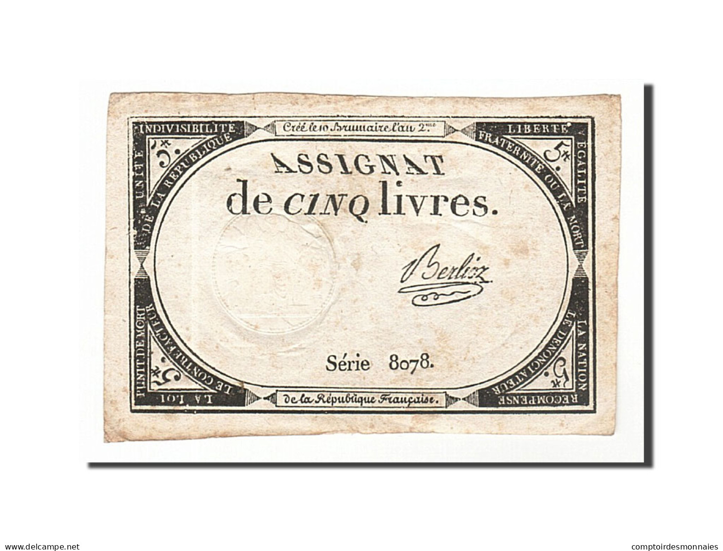 Billet, France, 5 Livres, 1793, Berlioz, TTB, KM:A76, Lafaurie:171 - Assignats & Mandats Territoriaux