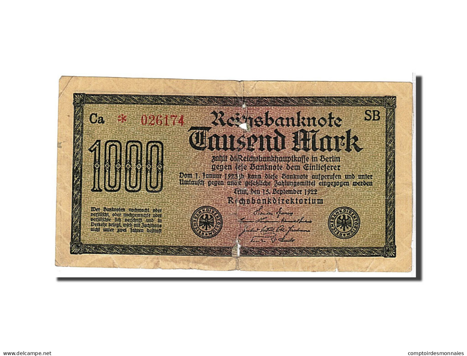 Billet, Allemagne, 1000 Mark, 1922, B - 1000 Mark