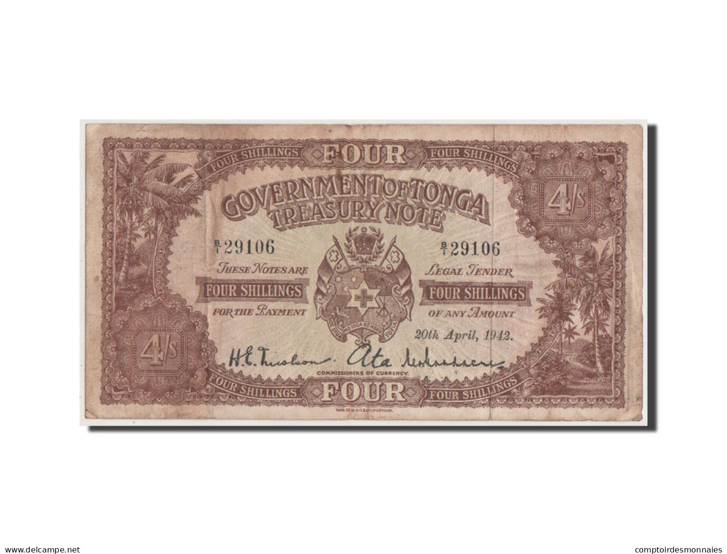Billet, Tonga, 4 Shillings, 1942, TB+ - Tonga
