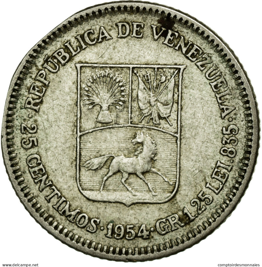 Monnaie, Venezuela, 25 Centimos, 1954, TTB, Argent, KM:35 - Venezuela