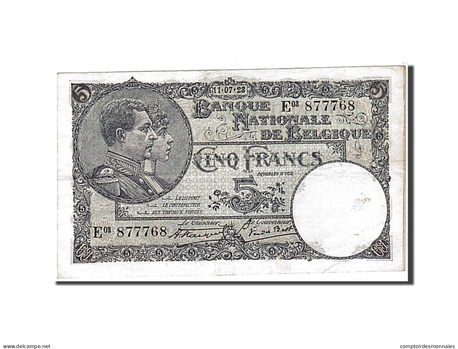 Billet, Belgique, 5 Francs, 1923, KM:93, TTB - 5 Franchi