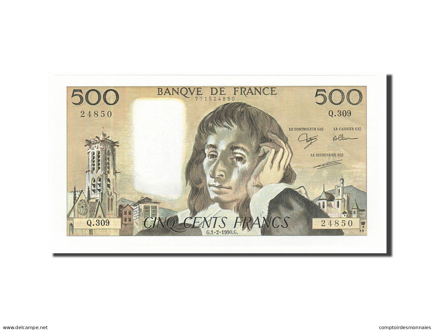 Billet, France, 500 Francs, 500 F 1968-1993 ''Pascal'', 1990, 1990-02-01, SPL - 500 F 1968-1993 ''Pascal''