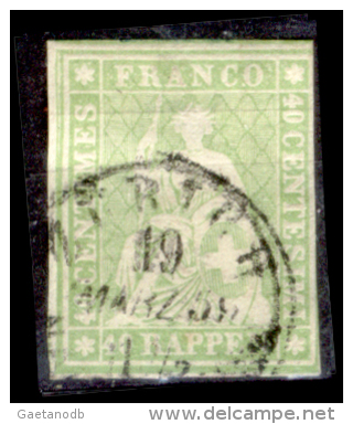 Svizzera-057 - 1854 - Y&T: N.30a (o) - Piccolo Assottigliamento. - Gebraucht